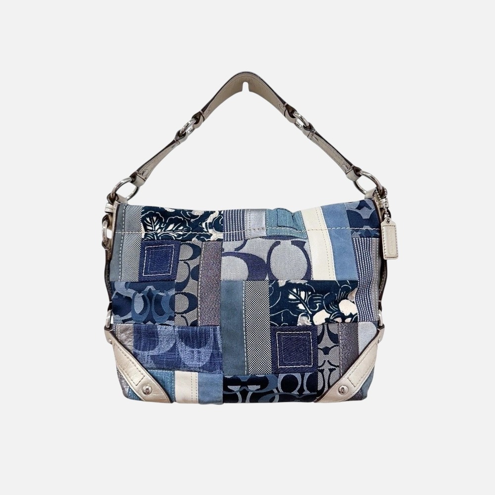 Coach Carly Medium Denim Patchwork Hobo Shoulder Bag Blue Y2K F13720